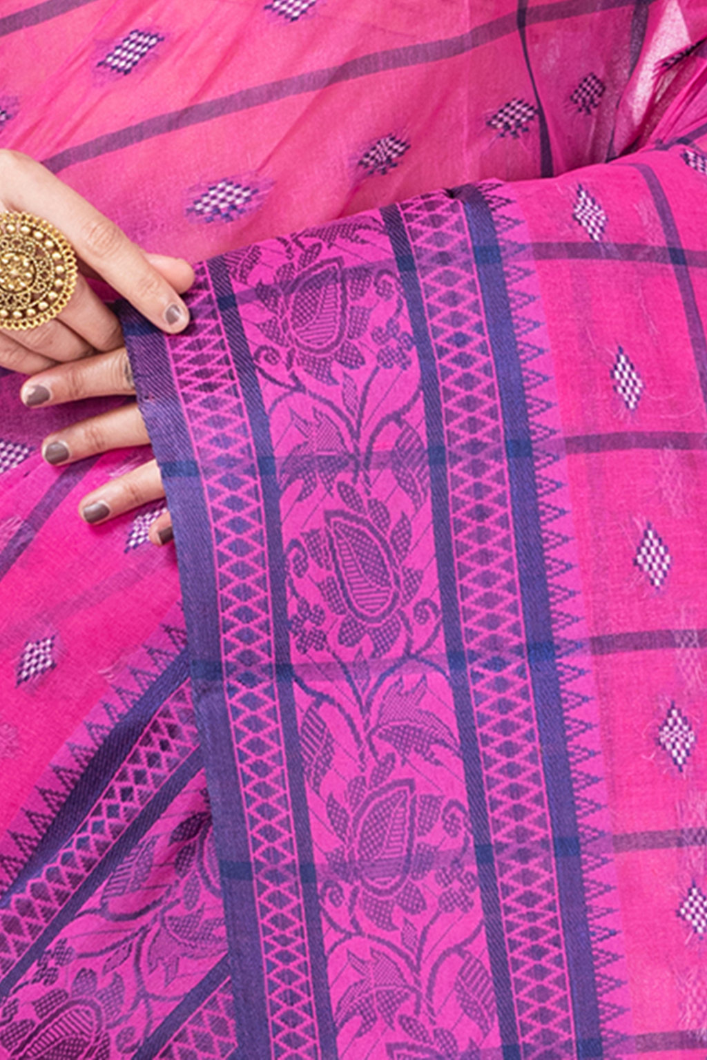 Pink Pure Cotton Diamond_Tant Tant Saree (643)